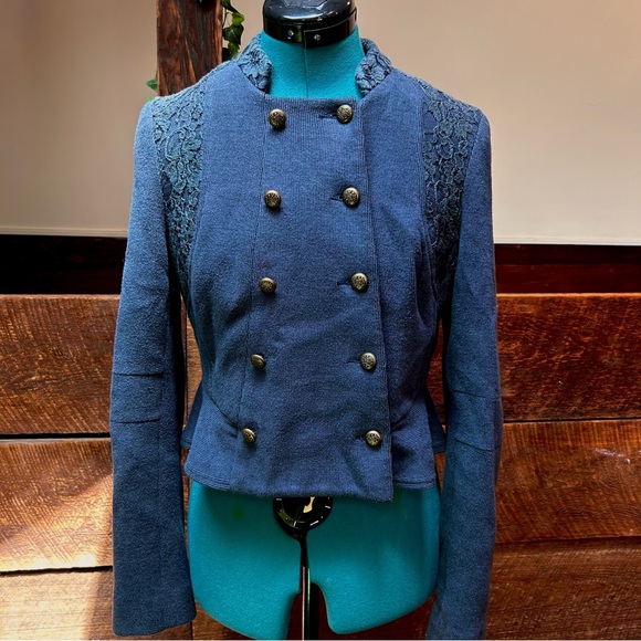 Free People Double Breasted Military Blazer Jacket w/ Lace Panels We The Free - Picture 4 of 13